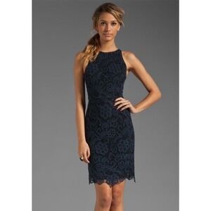 Rebecca Taylor Navy Floral Lace Sleeveless Sheath Dress Size 0